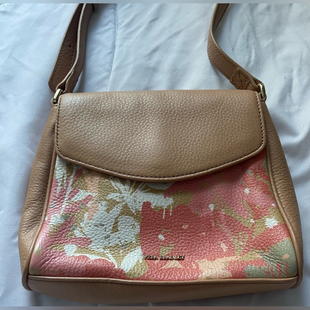 Vera Bradley Floral Camo Crossbody Purse Nude Leather Cottagecore Whimsical Bag